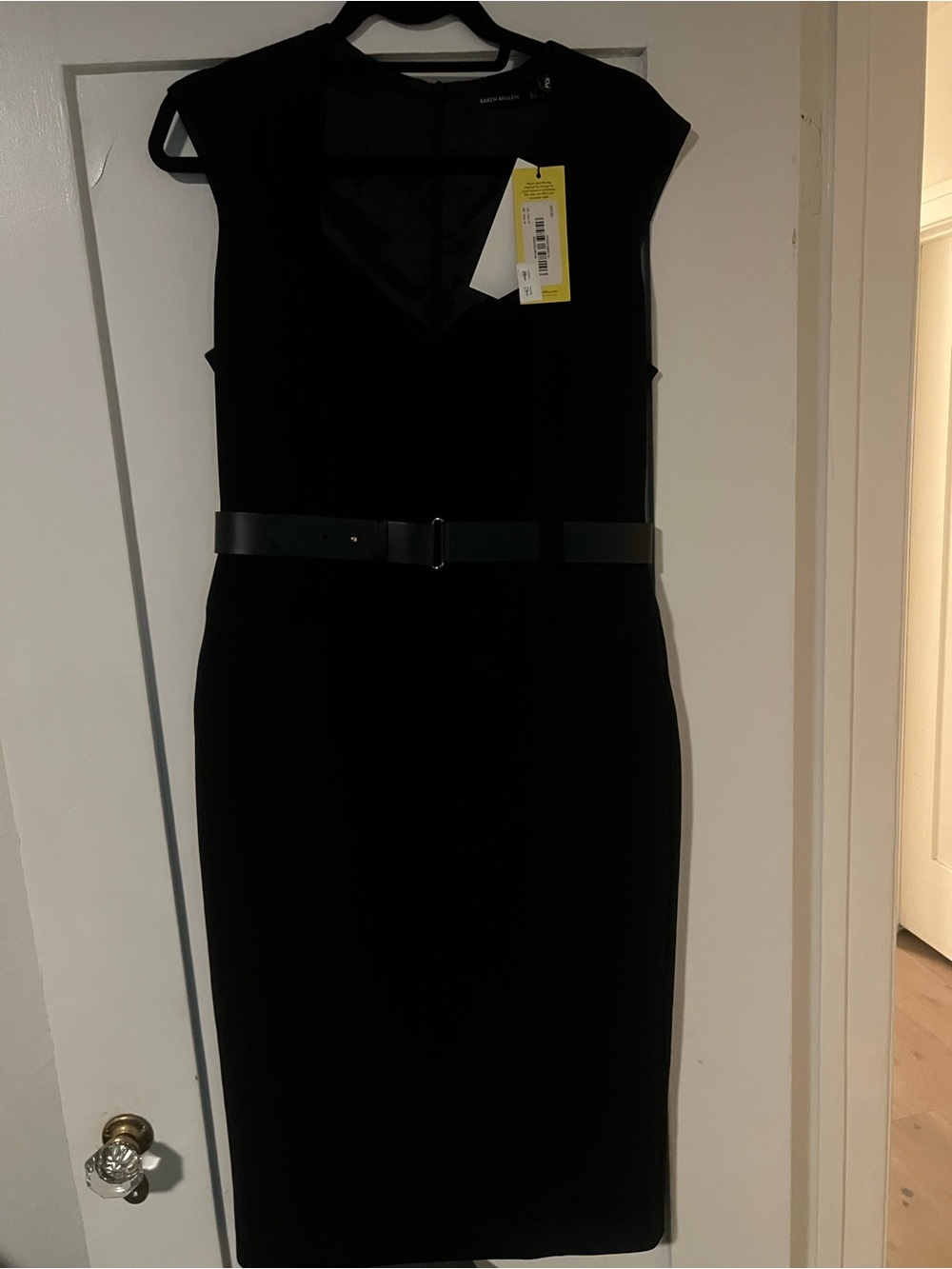 Karen Millen Black Midi Sheath Dress with Belt